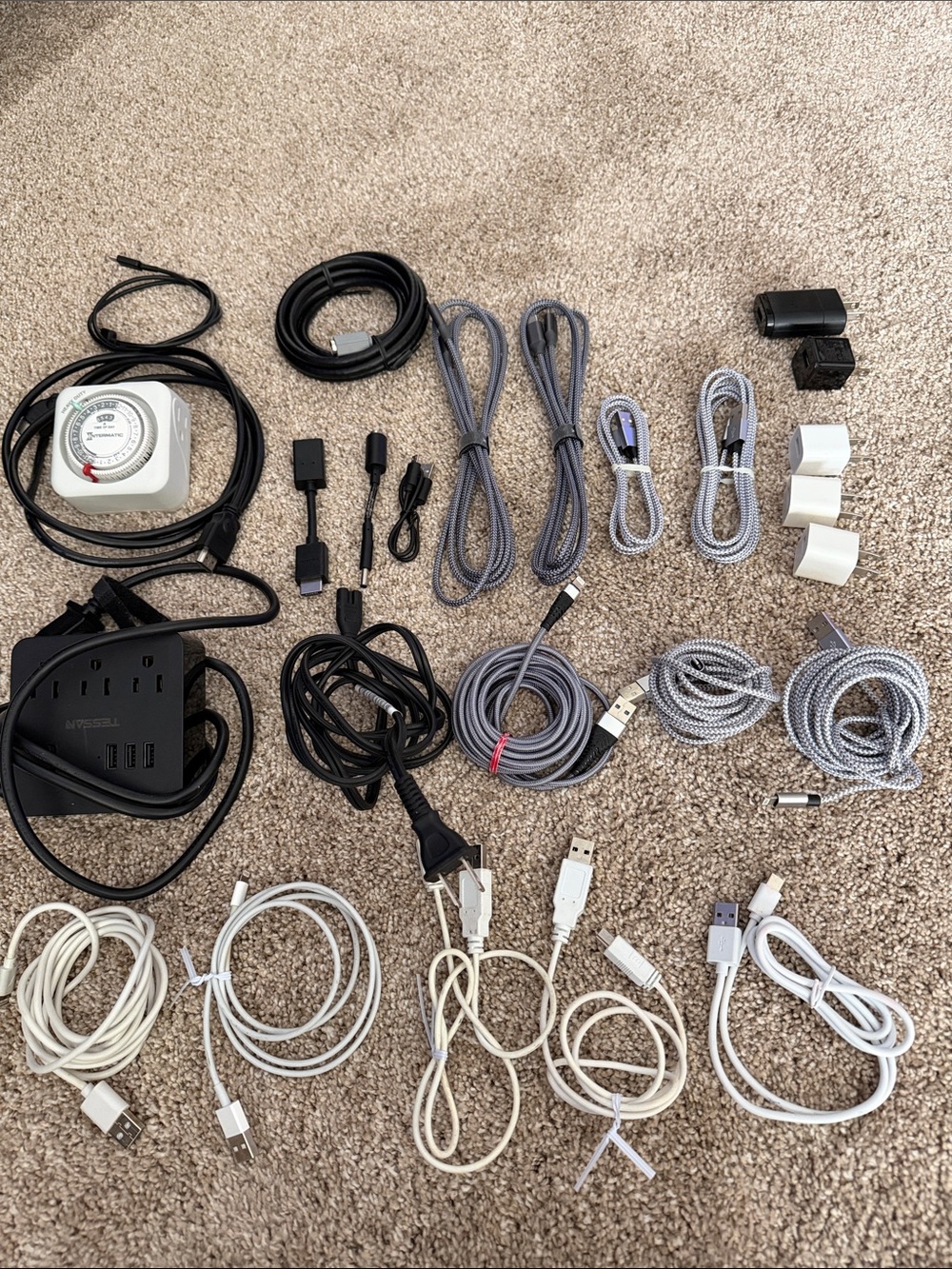 Assorted Charging Cables and Adapters - Mixed Colors